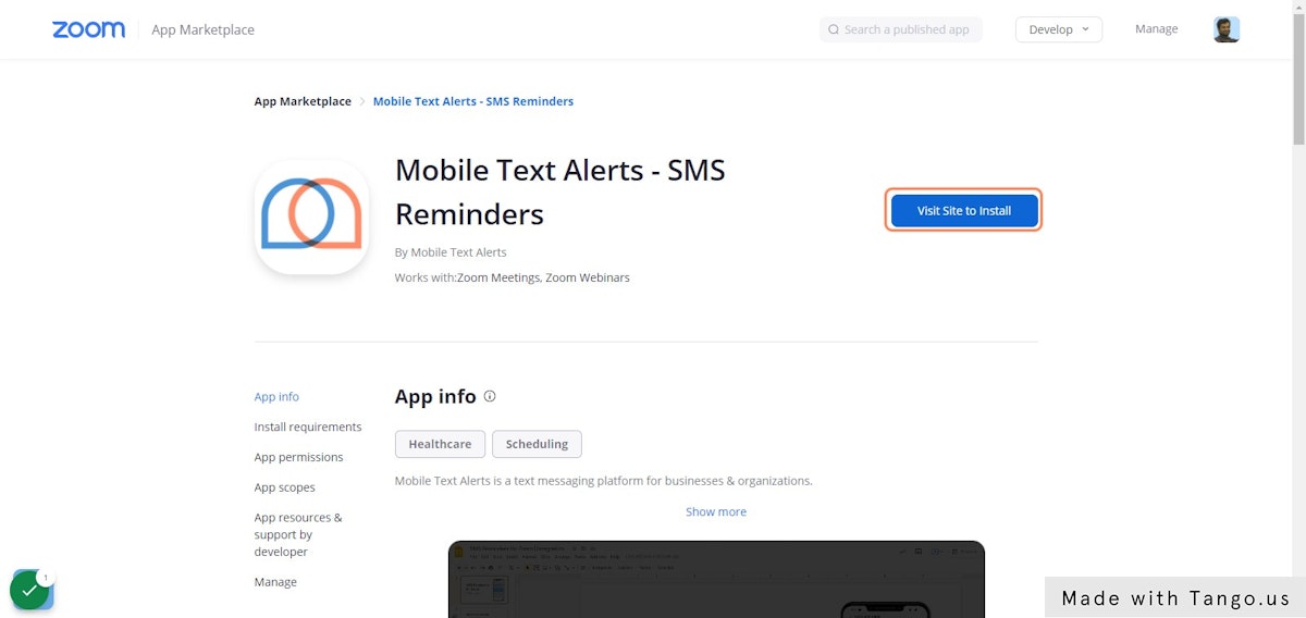 Go to Mobile Text Alerts - SMS Reminders -in the Zoom App Marketplace