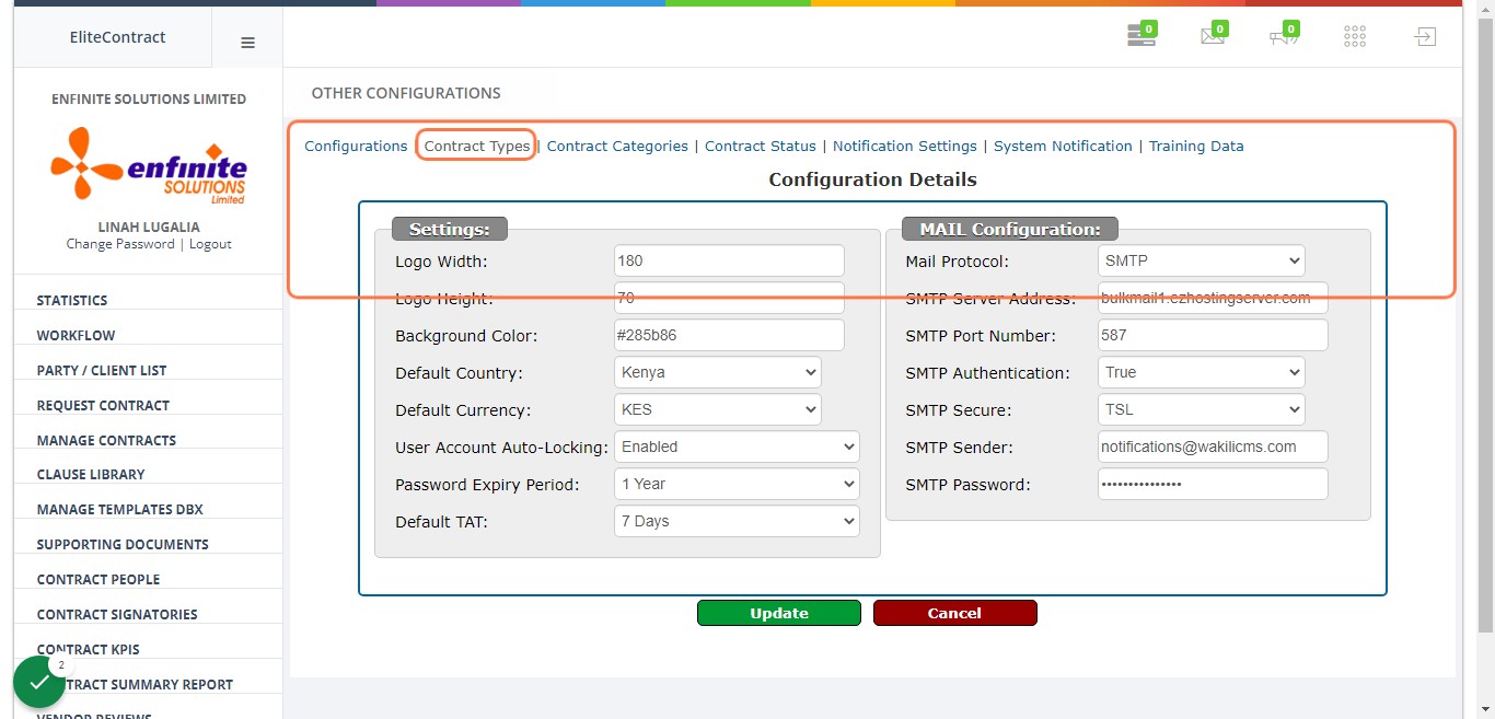 Click on Contract Types links at the top page