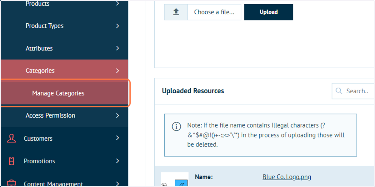 Click on Manage Categories