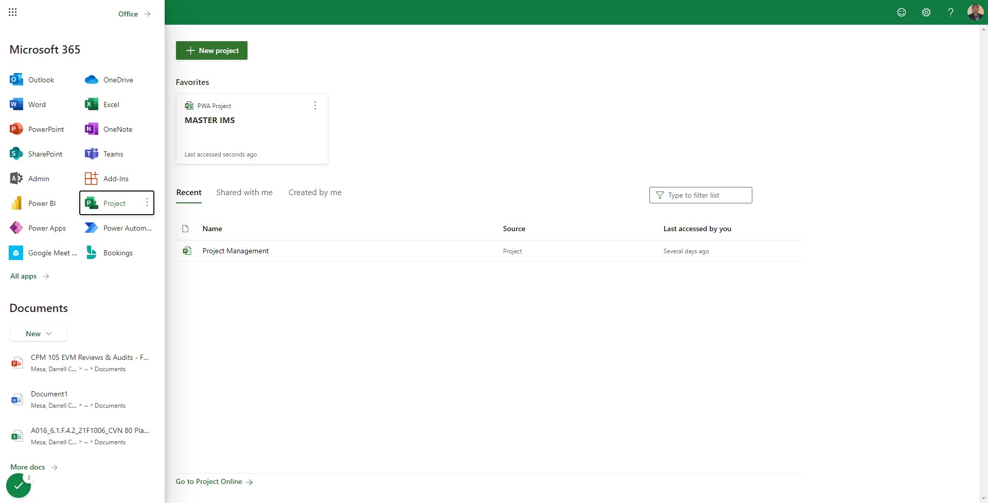 Click on the Project icon