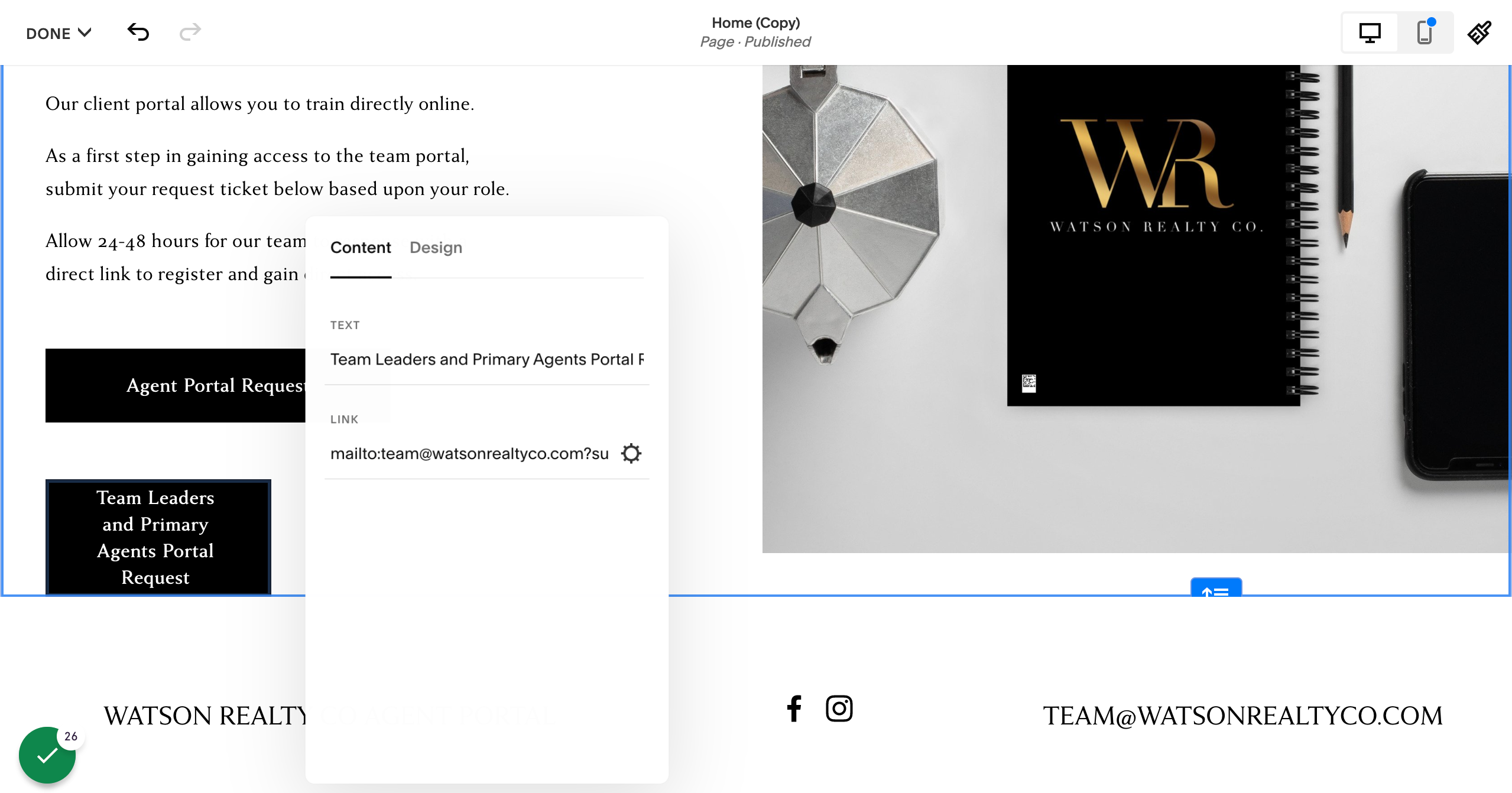 Click on main page