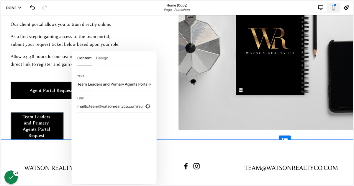 Click on main page