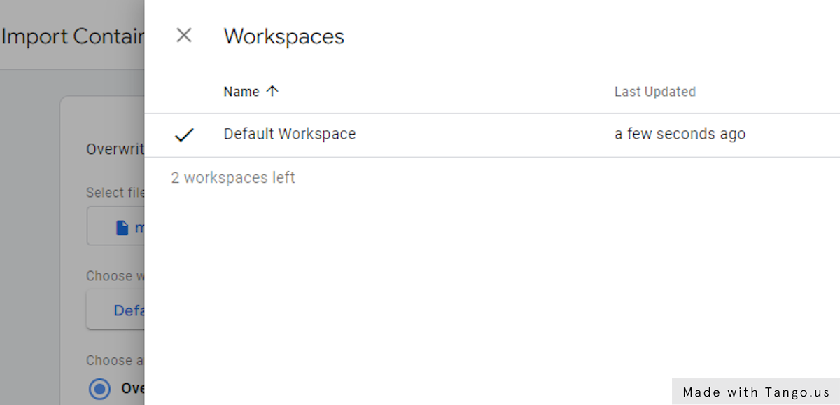 Click on Default Workspace…