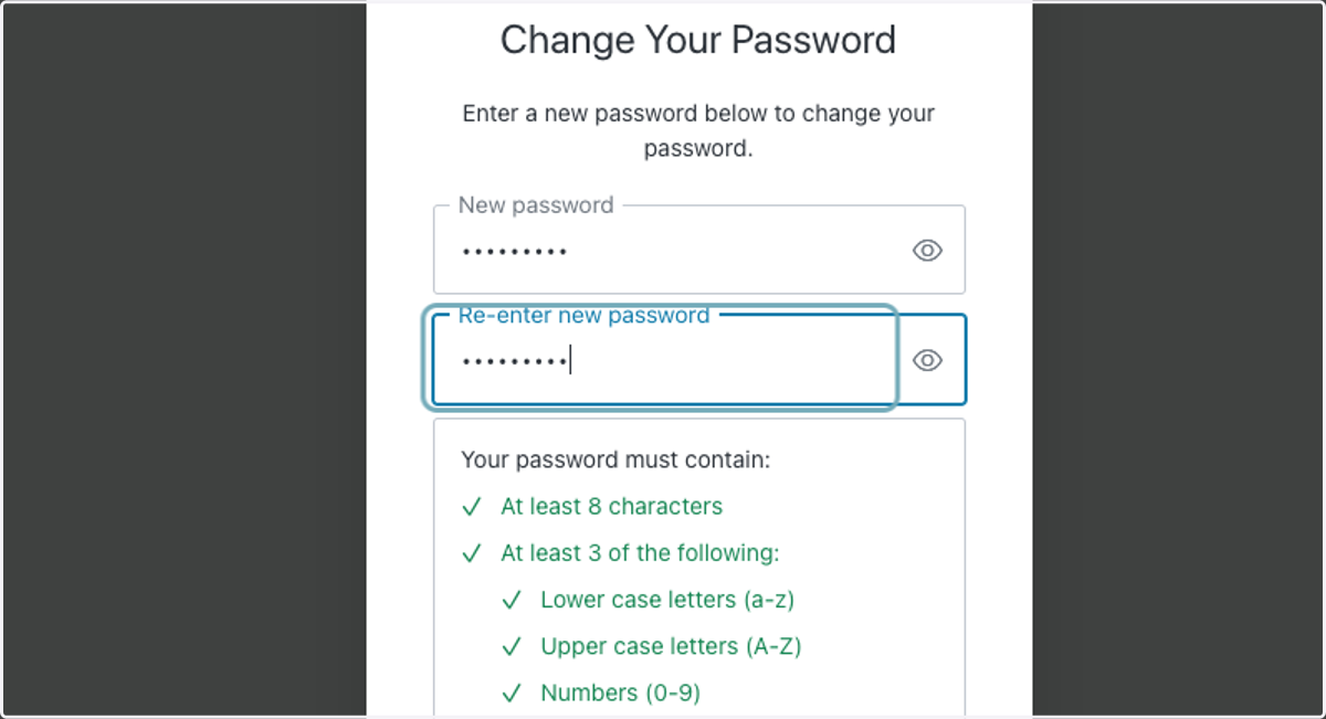 Re-enter your NEW password