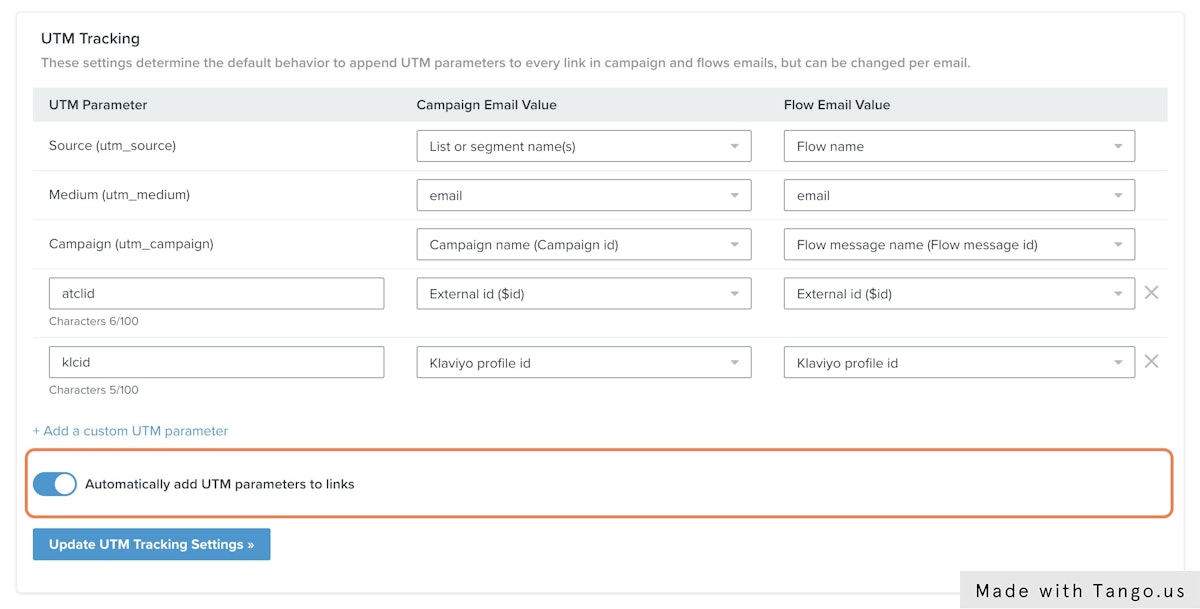 Click on Automatically add UTM parameters to links
