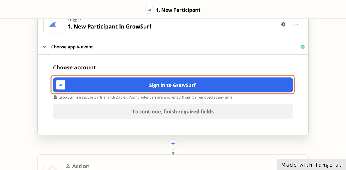 Click on Sign in to GrowSurf or, if you're already logged in, select the account you want to use