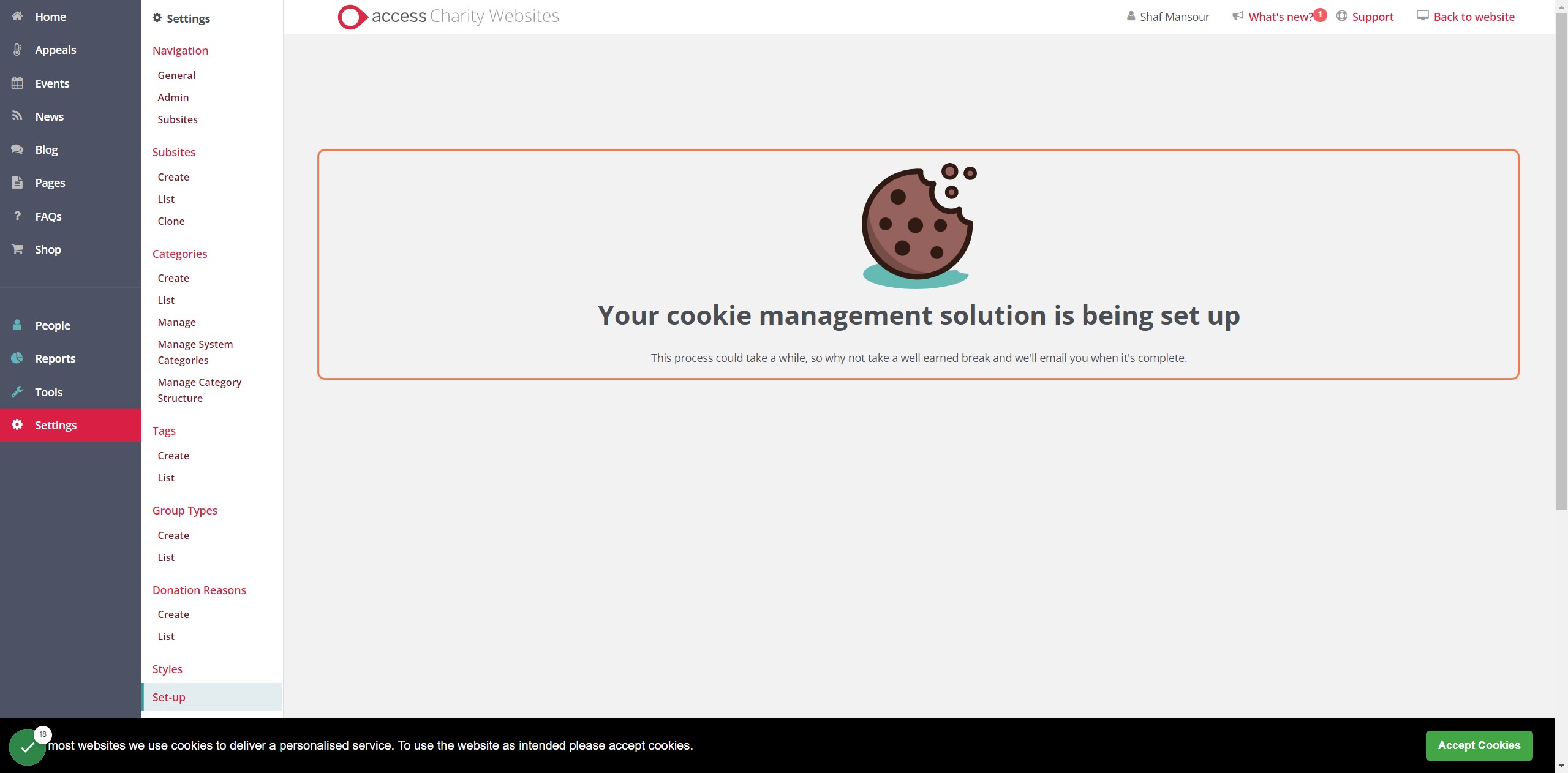 Well done! Your cookie management solution is busy being set up