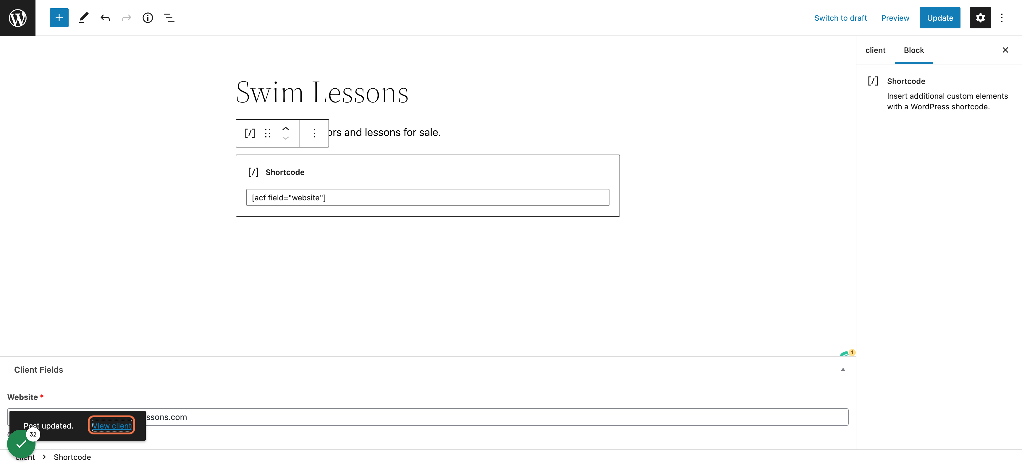 Click on View client