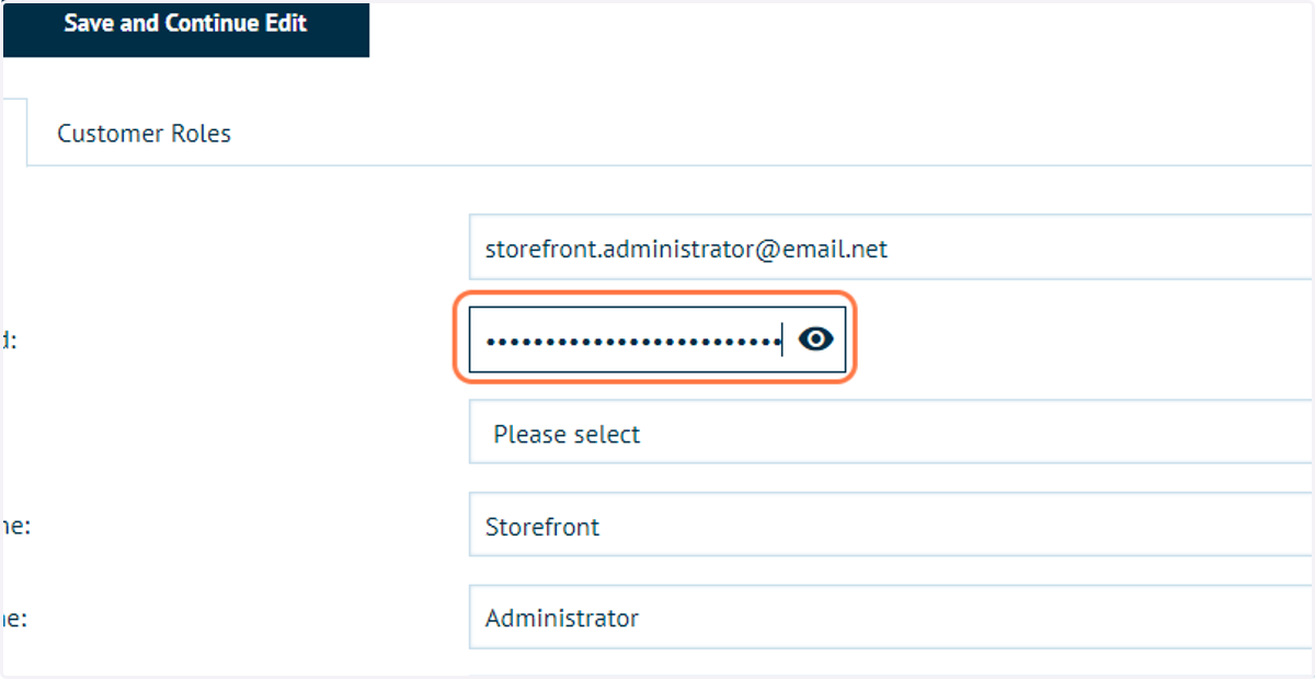 Complete some basic information for your Storefront Administrator