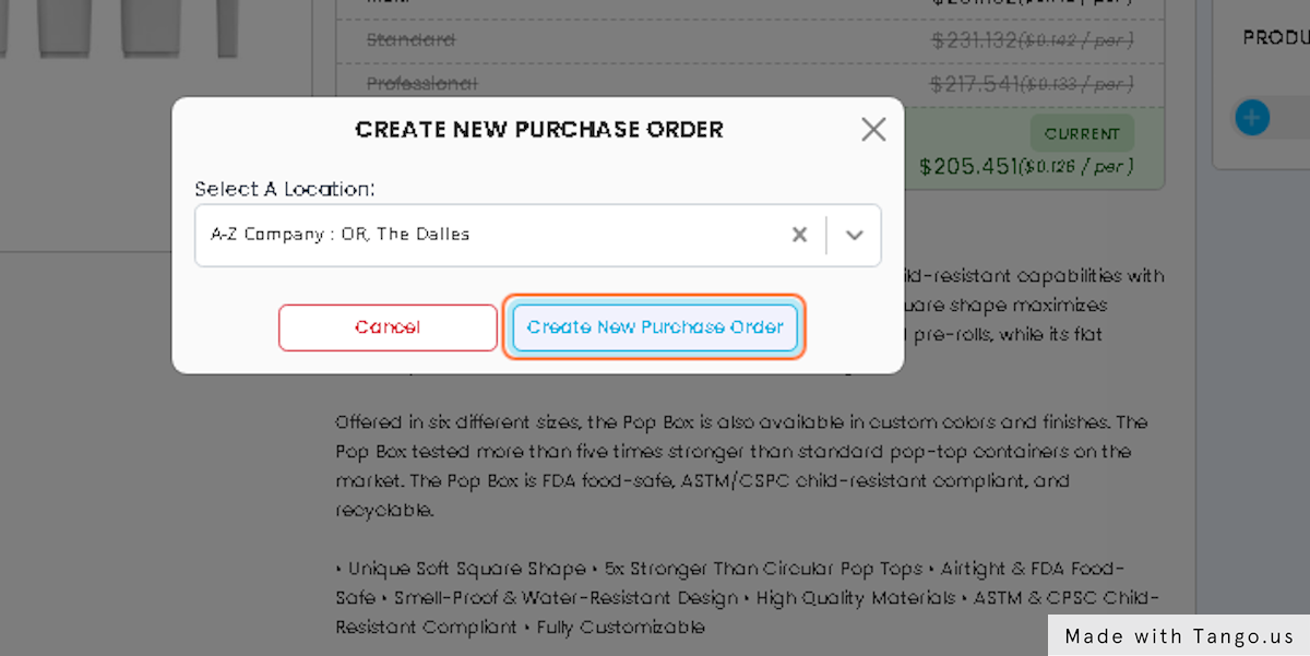 Click On Create New Purchase Order