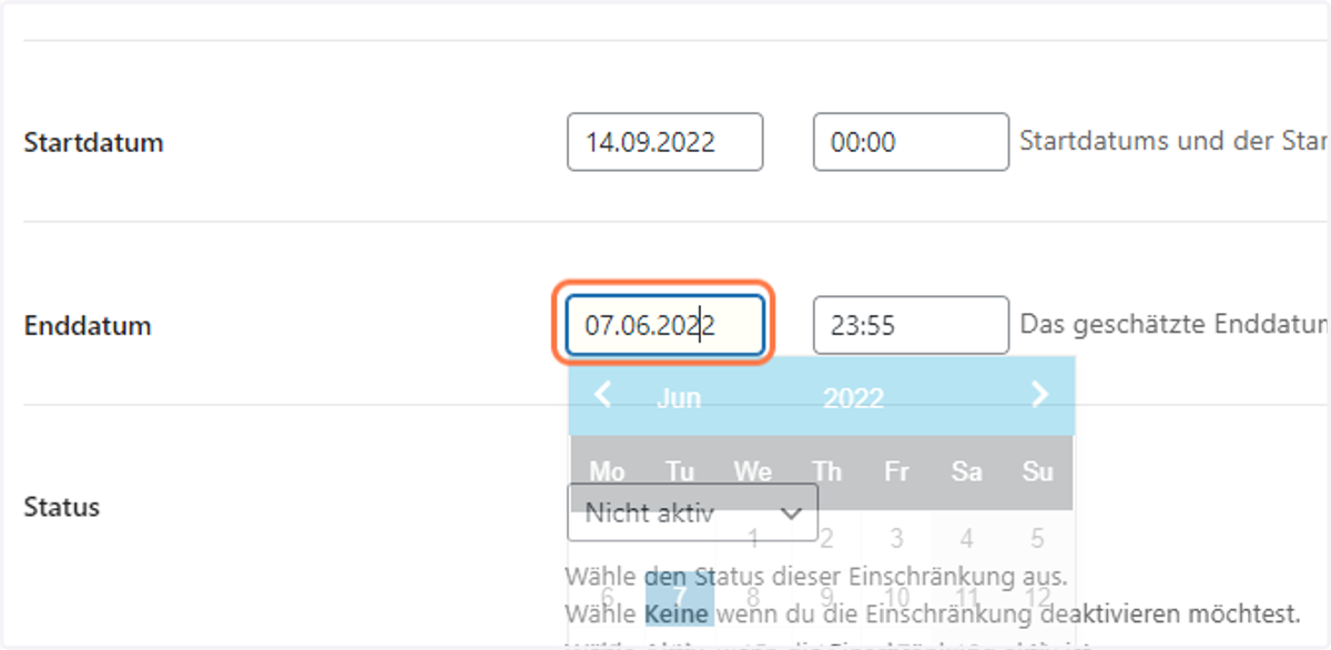 Enddatum setzen