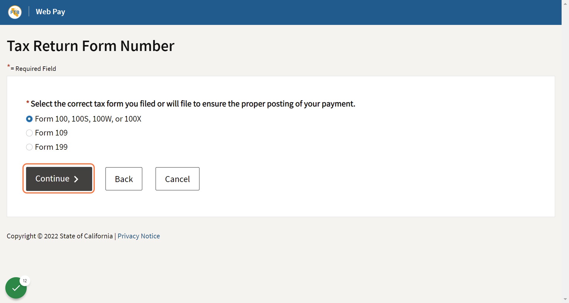 Choose "Form 100, 100S, 100W. or 100X"
