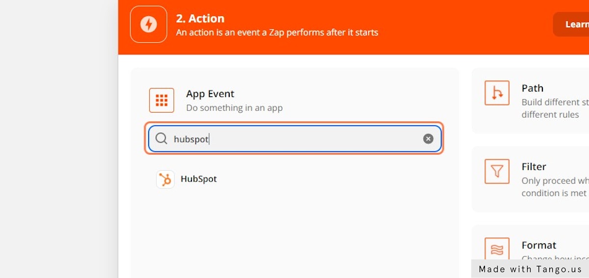 After testing Close zap setup, search for the Hubspot zap