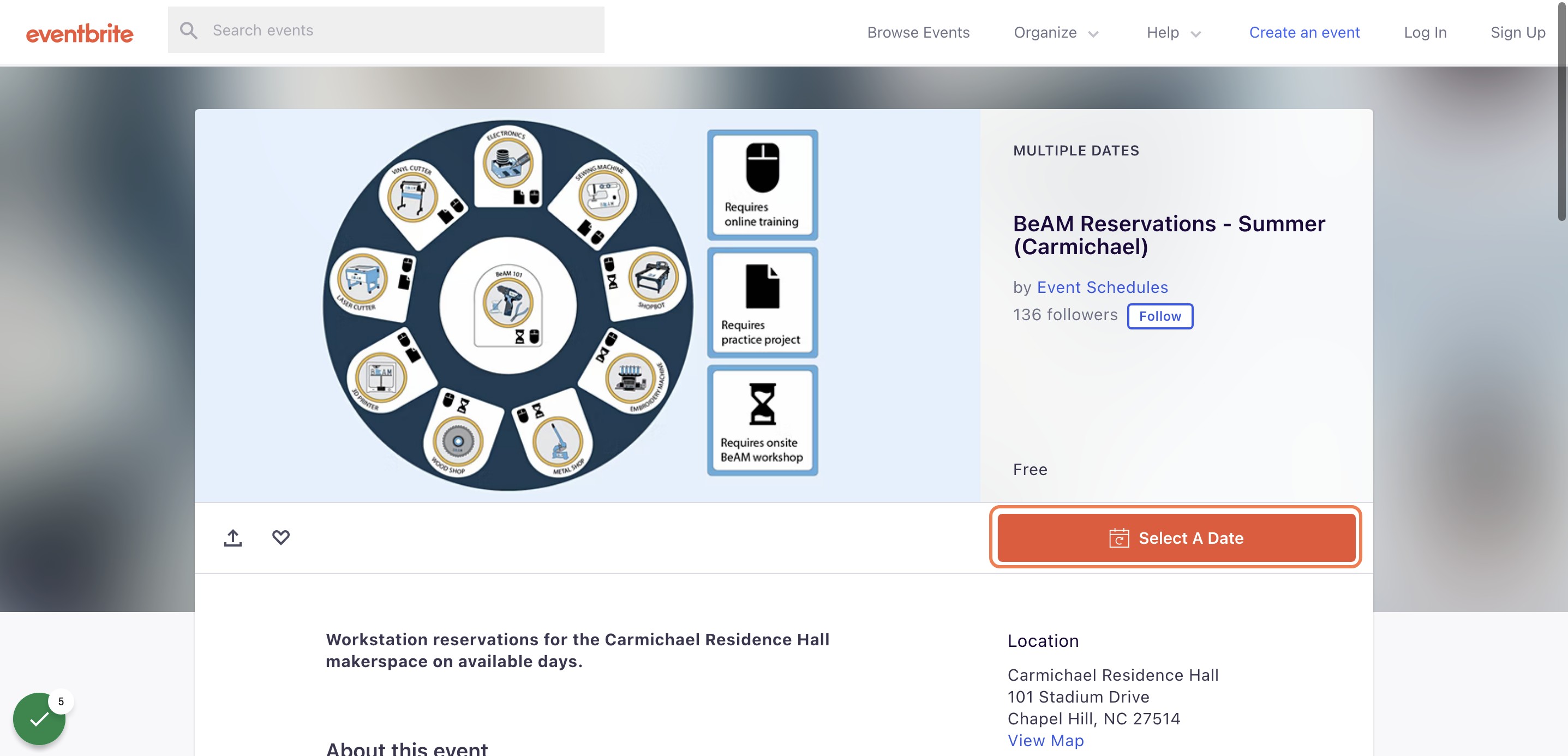 Click on 'Select a Date' to choose your desired reservation date.