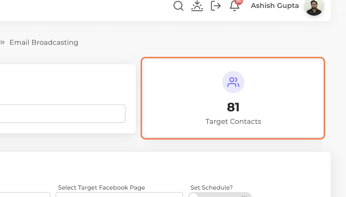 You can see the number of contacts in the selected email list