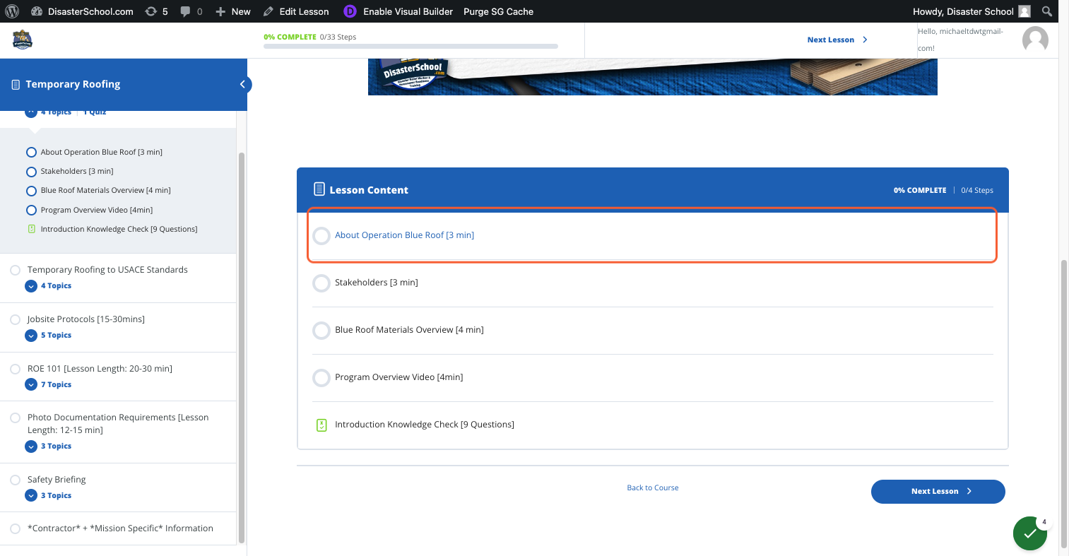Click into the first topic in the lesson to begin