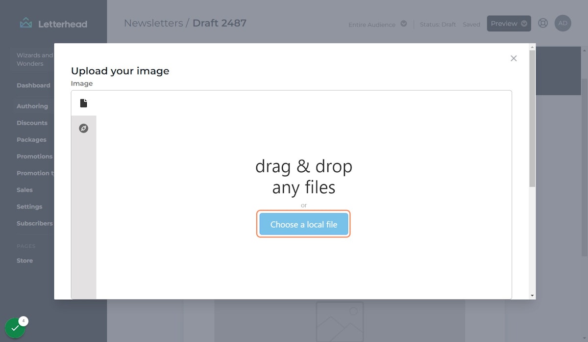 Drag and drop, Choose a file, or Drop a link to an image URL