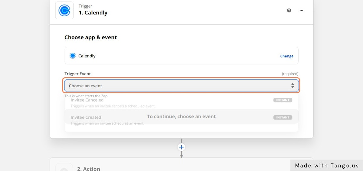 Click on Choose an event. This is the activity that starts the process.