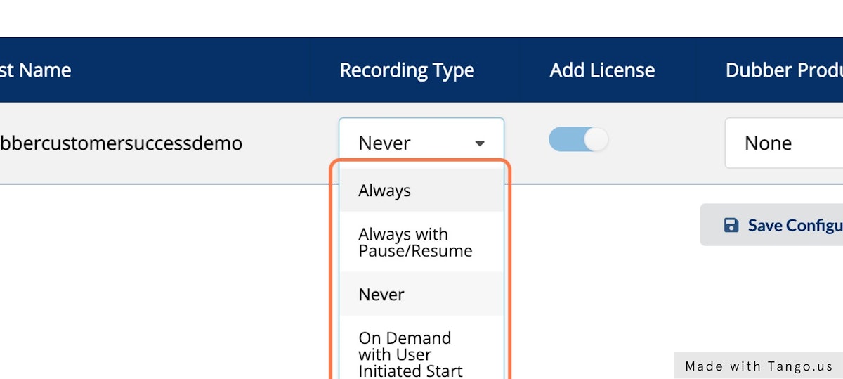 Select your Recording Type