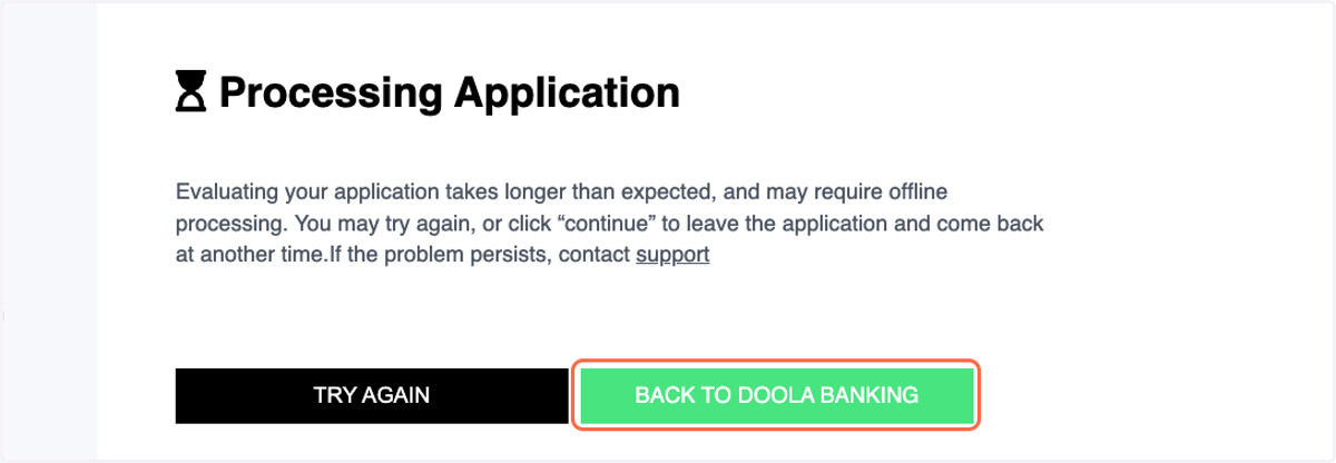 Click on Back to Doola Banking to return to doola