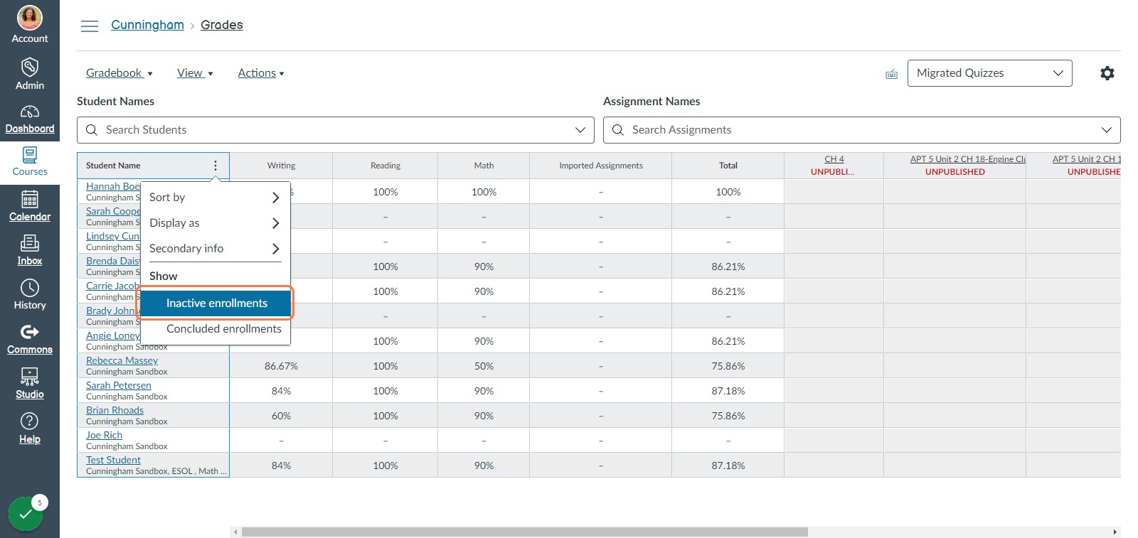 Click on Inactive enrollments