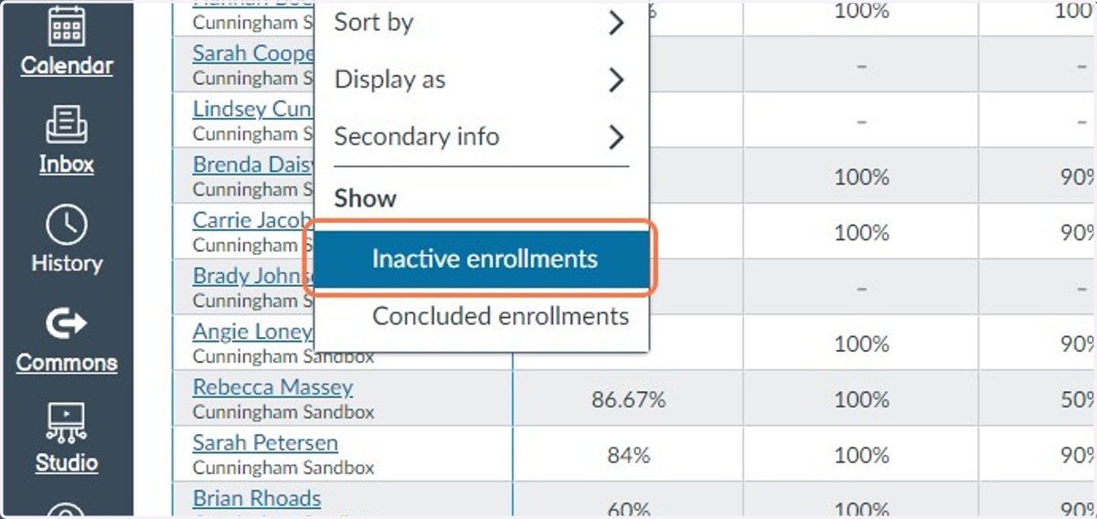 Click on Inactive enrollments