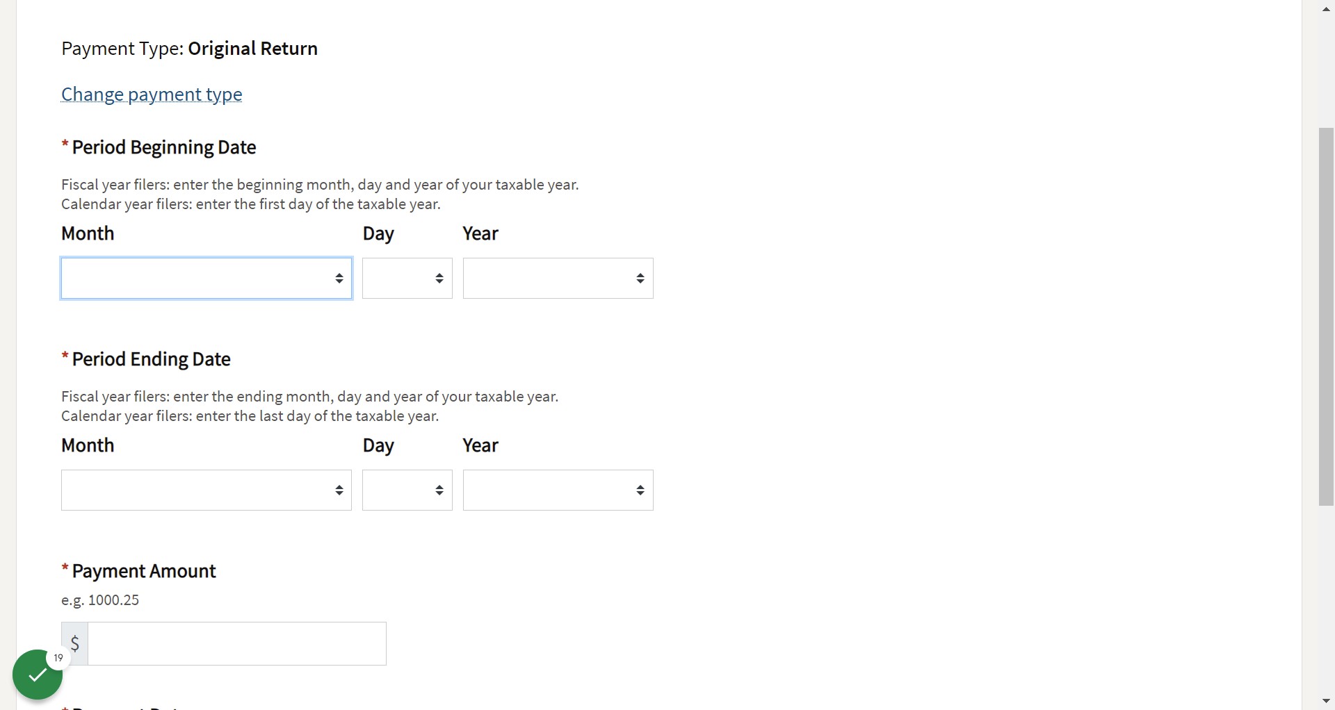Enter Period Beginning and Ending Date
