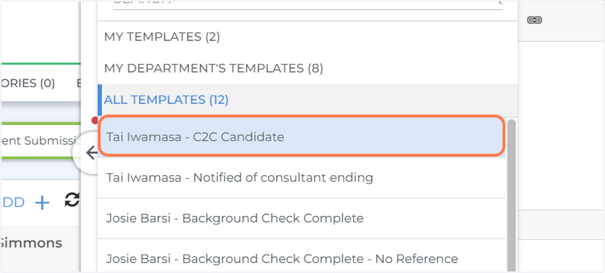 Click on ALL TEMPLATES (12) and Click on Tai Iwamasa - C2C Candidate