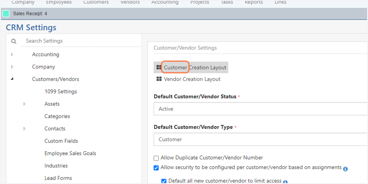 Click on "Customer Creation Layout"
