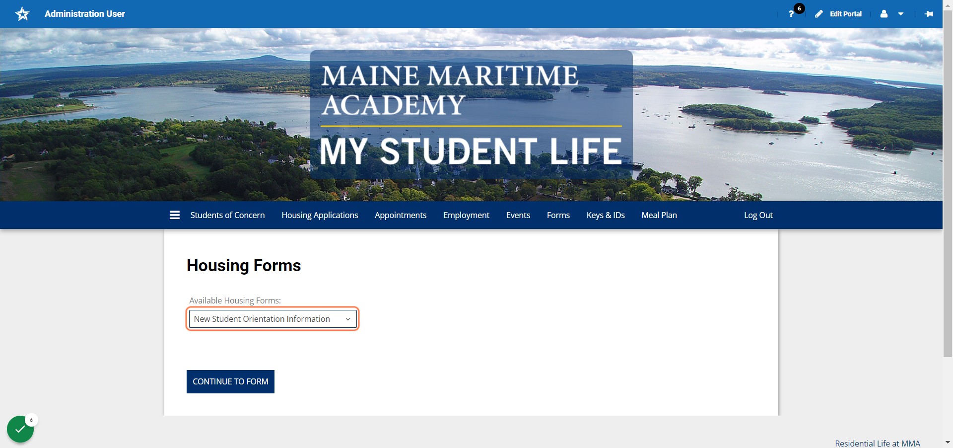 From the dropdown list, find and then Click on the New Student Orientation Information Form