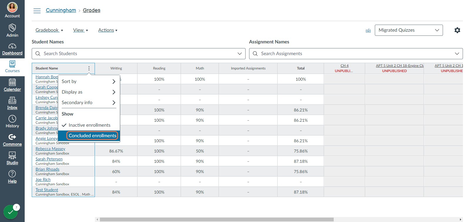 Click on Concluded enrollments