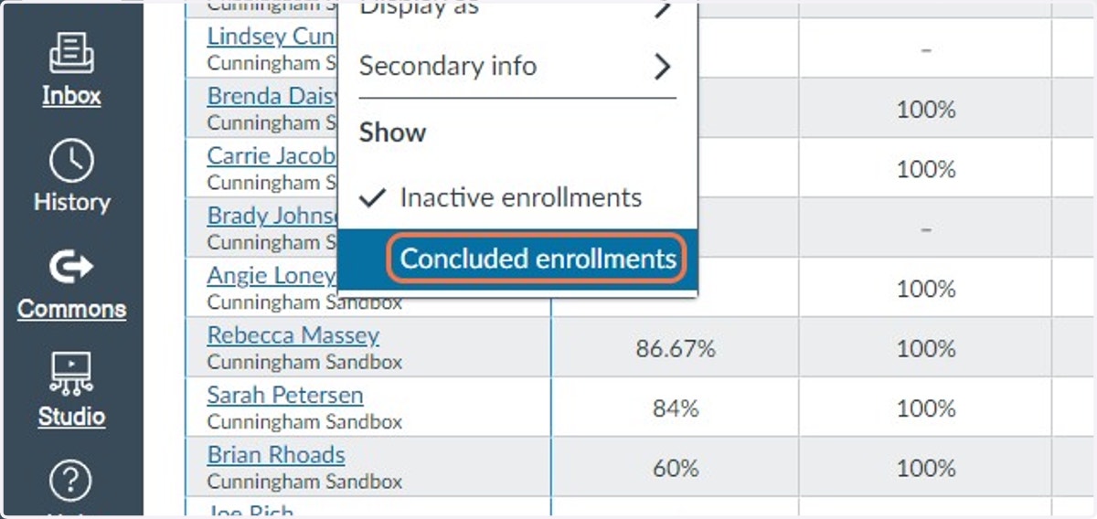 Click on Concluded enrollments