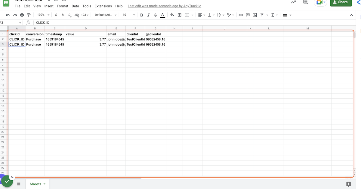 Now you can open your Google Sheet to verify that the data has been properly sent