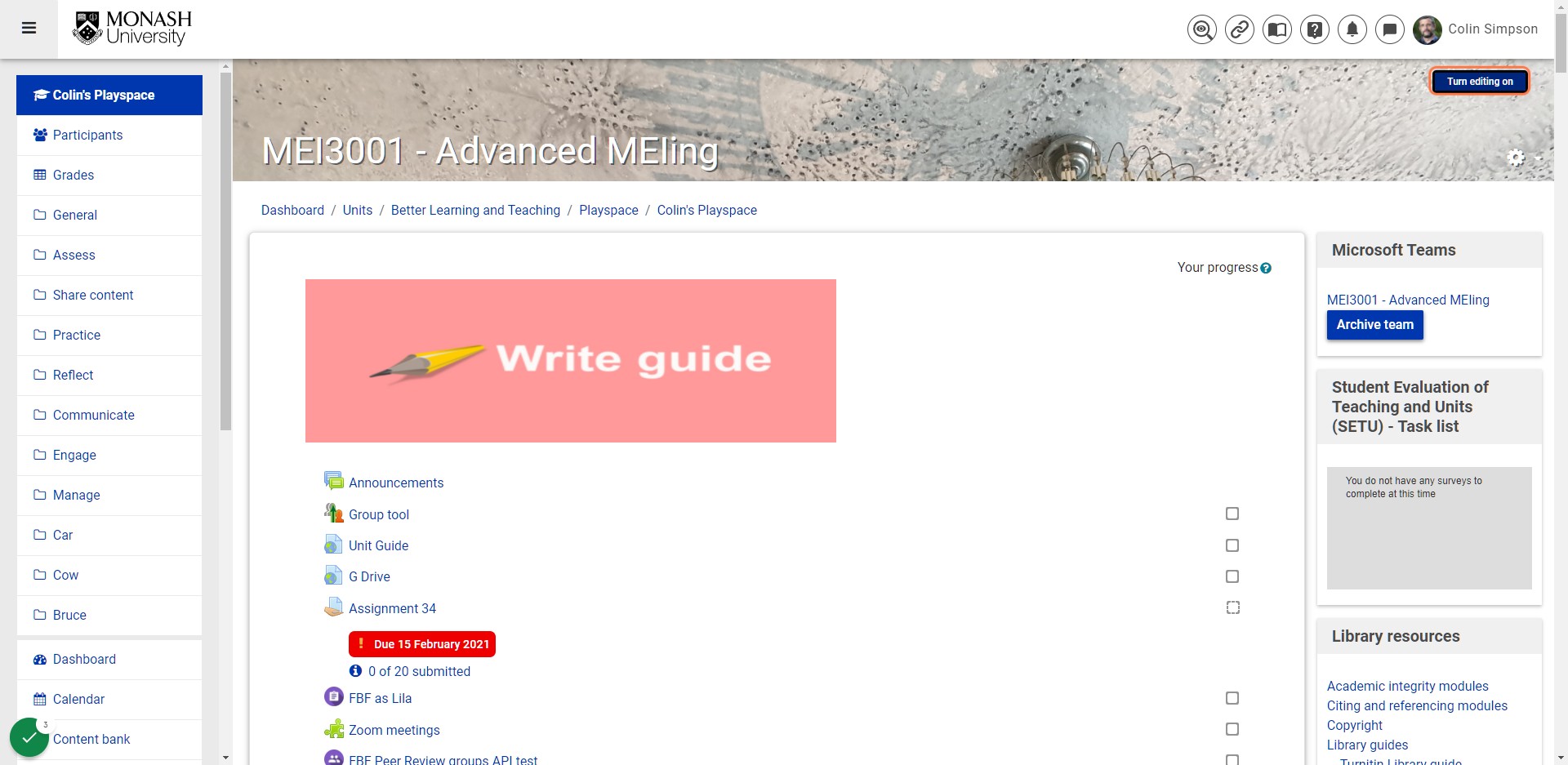 Click on Turn editing on