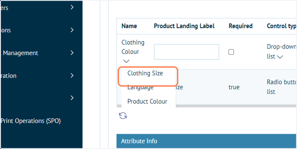 Select and complete the appropriate product attribute