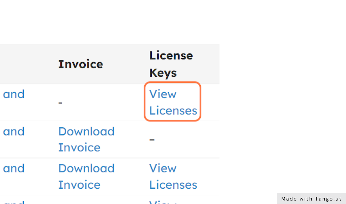 Click on View Licenses