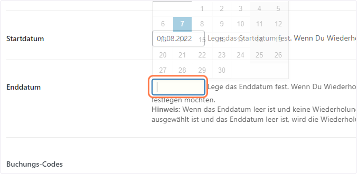 Enddatum auswählen