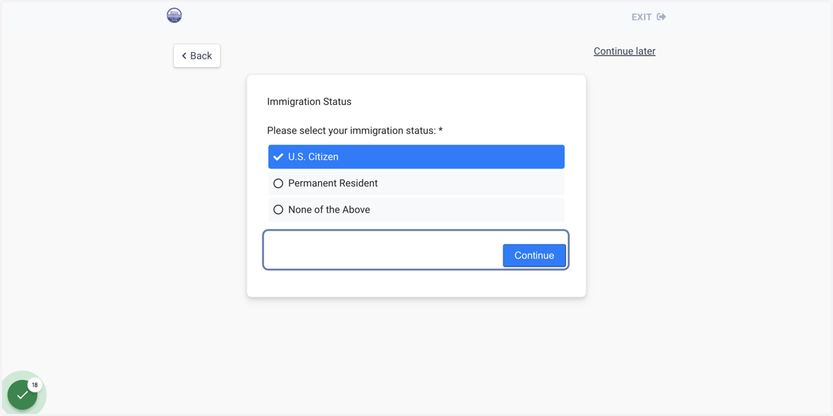 Select your immigration status.