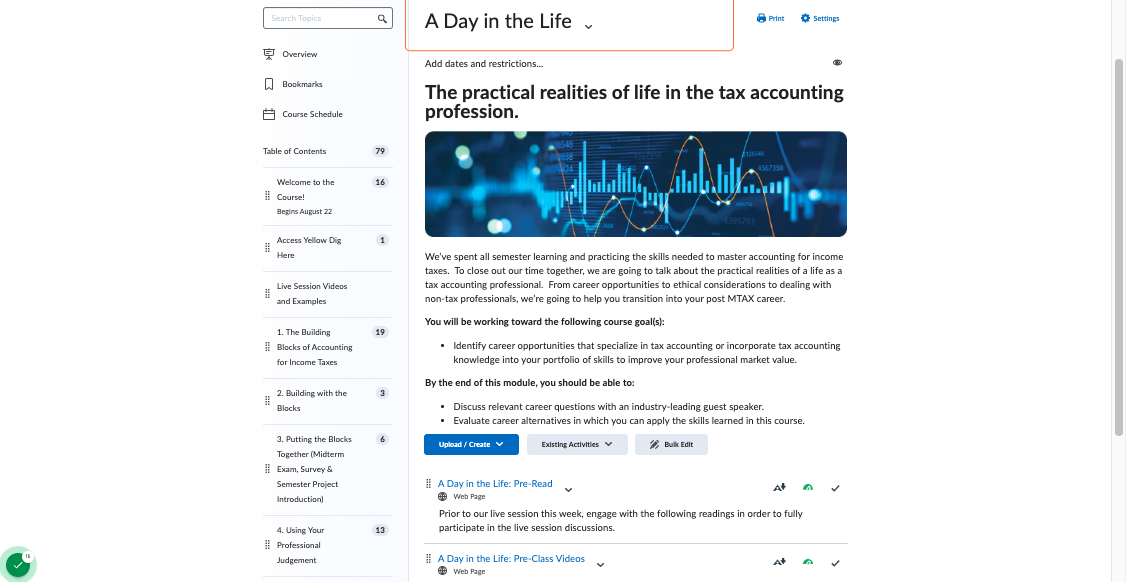 Farewell Module: "A Day in the Life" module to contextualize content into a real-world scenario