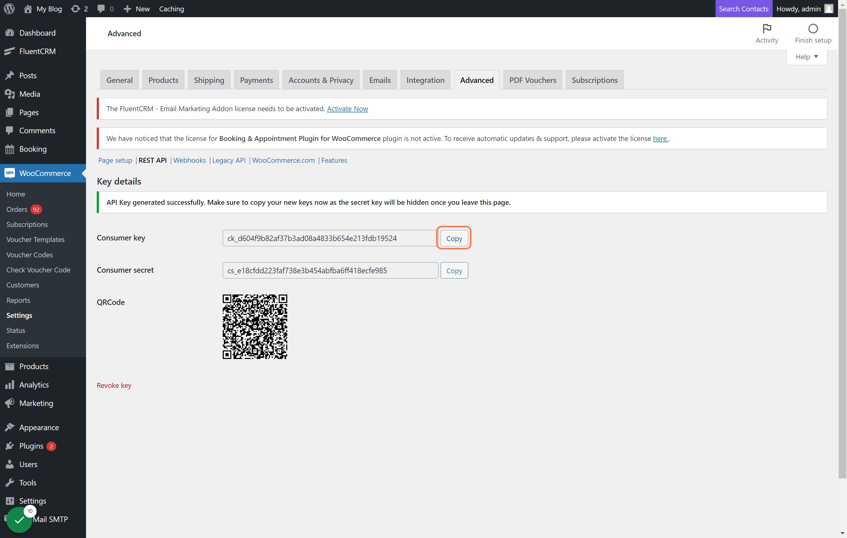 Copy the generated Consumer Key and Consumer secret and keep in a safe place.