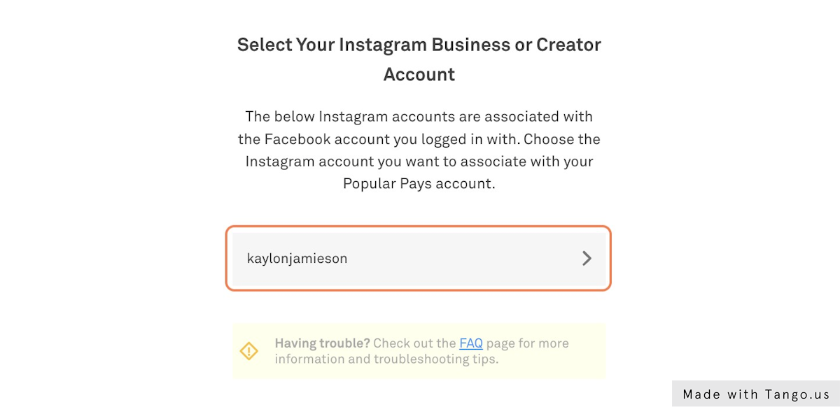 Select your Instagram Account