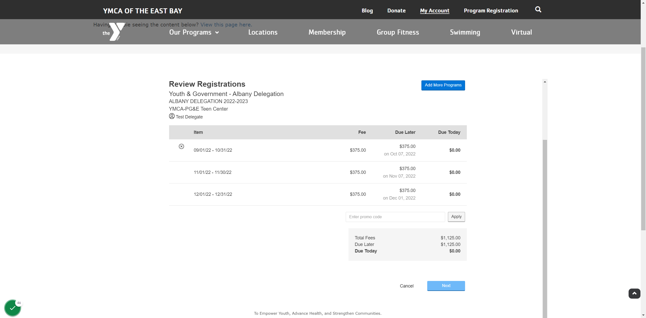 Review Registration and click Checkout.