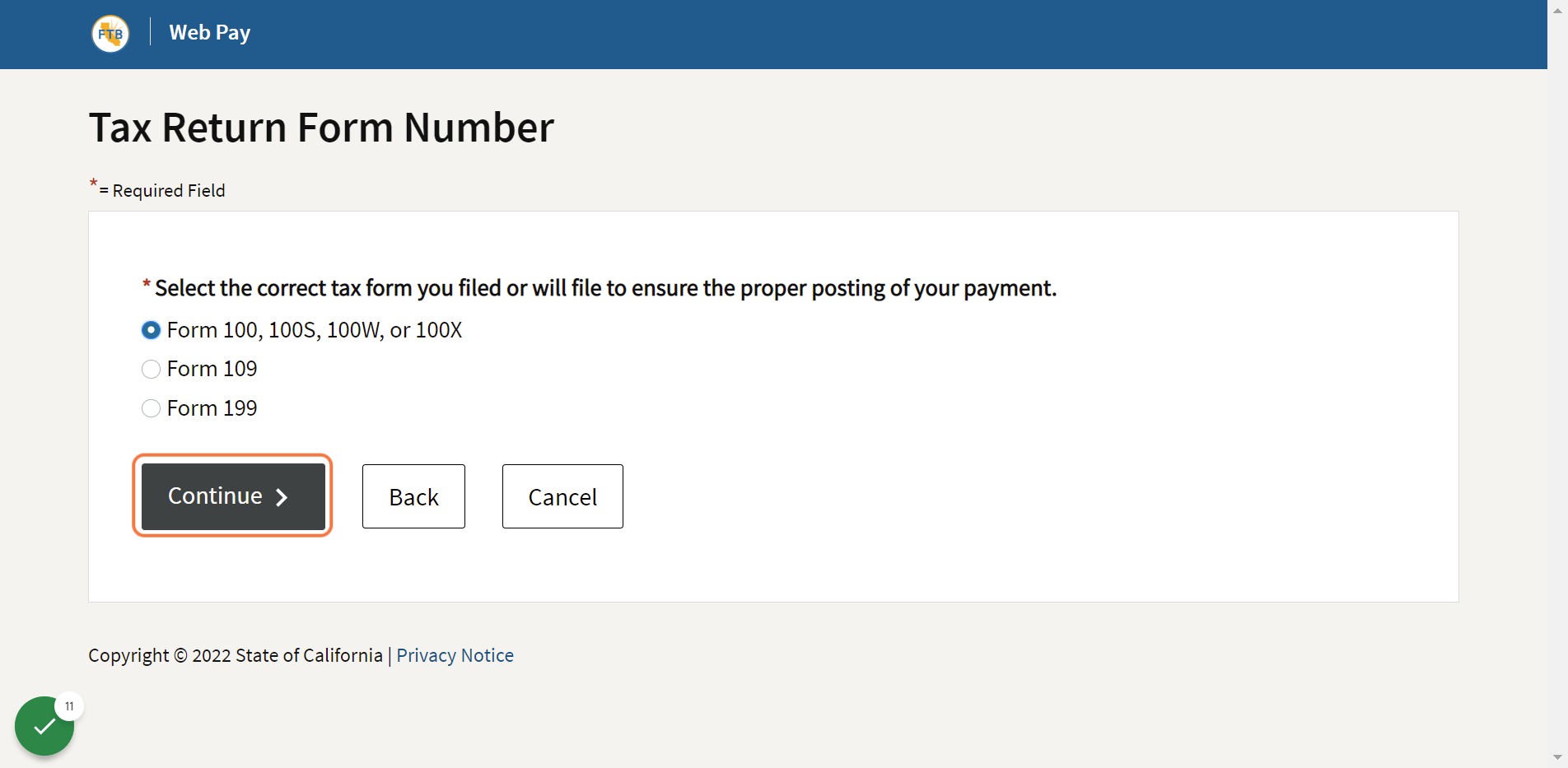 Choose "Form 100, 100S, 100W, or 100X"
