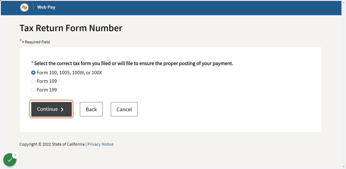 Choose "Form 100, 100S, 100W, or 100X"