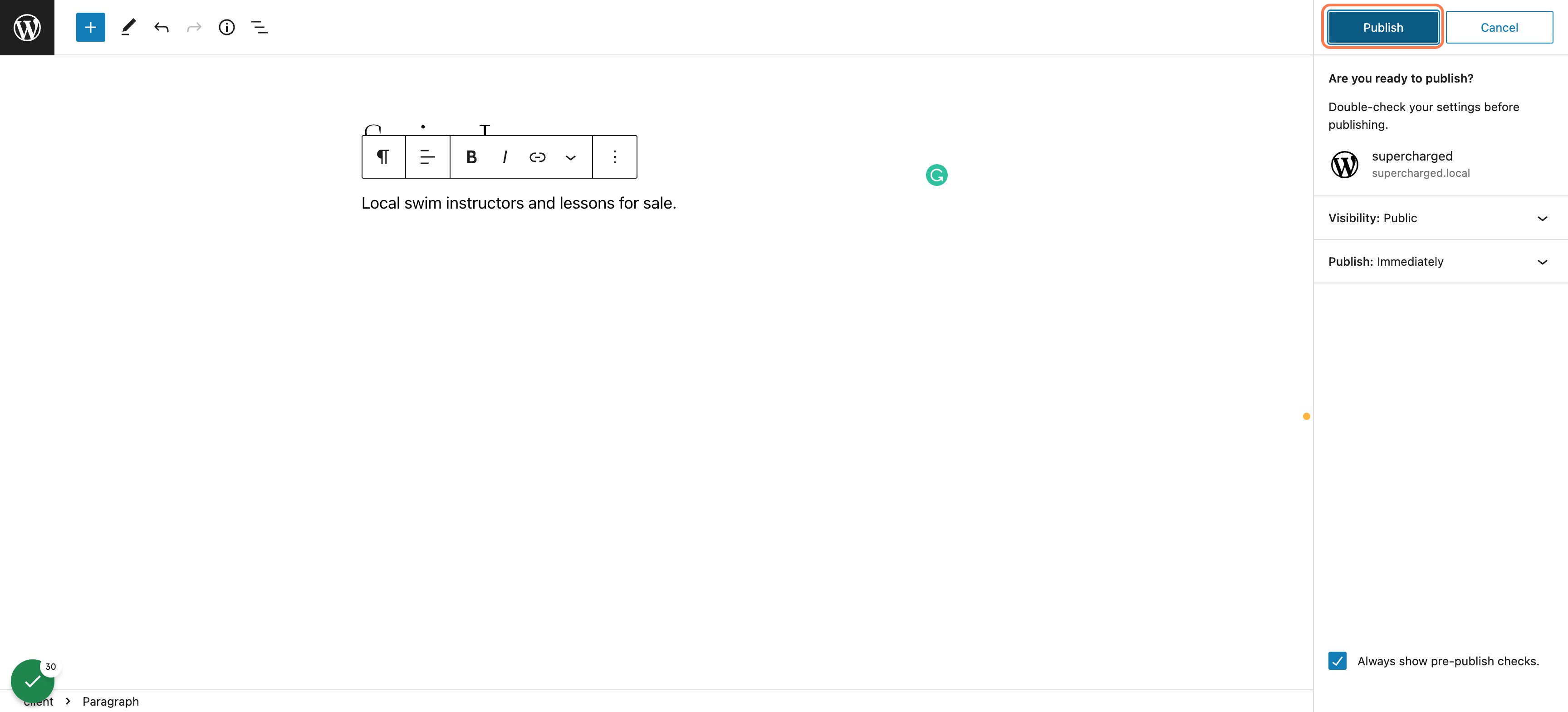 Click on Publish