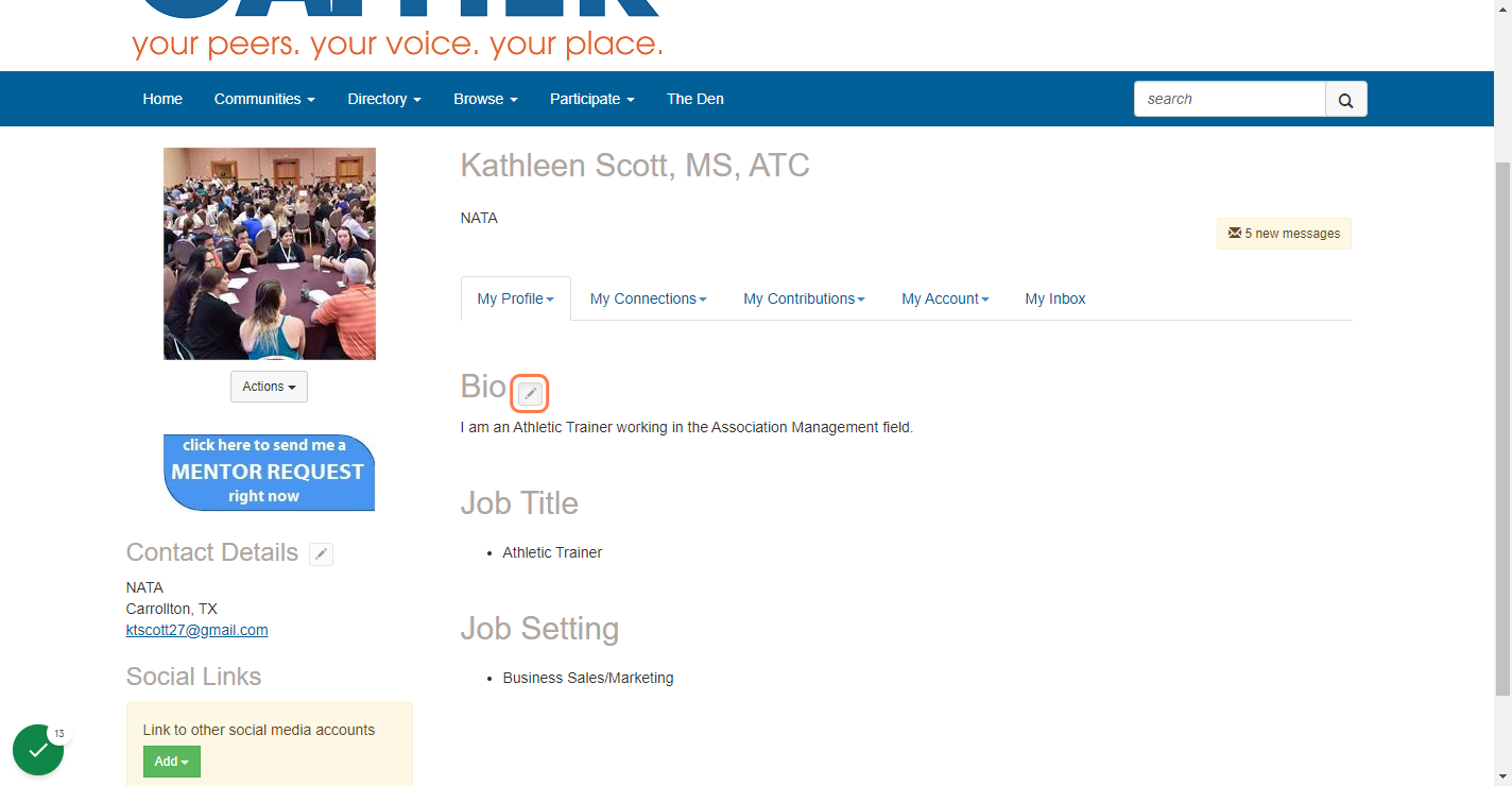 Example of how to edit Main Profile Bio.