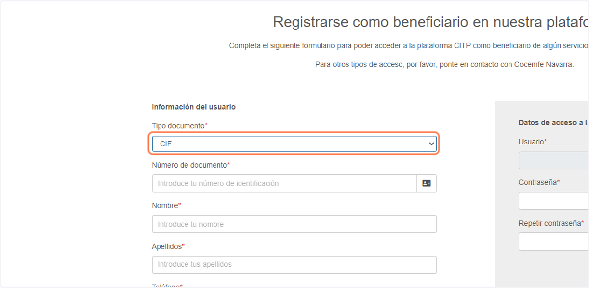 Completa los datos del formuario