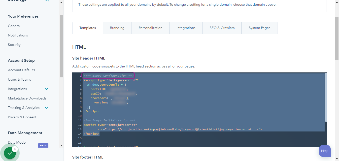 Add custom code snippets in HubSpot