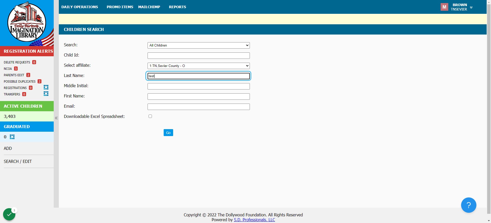 Next, you can search by the child ID#, name, or parents email address