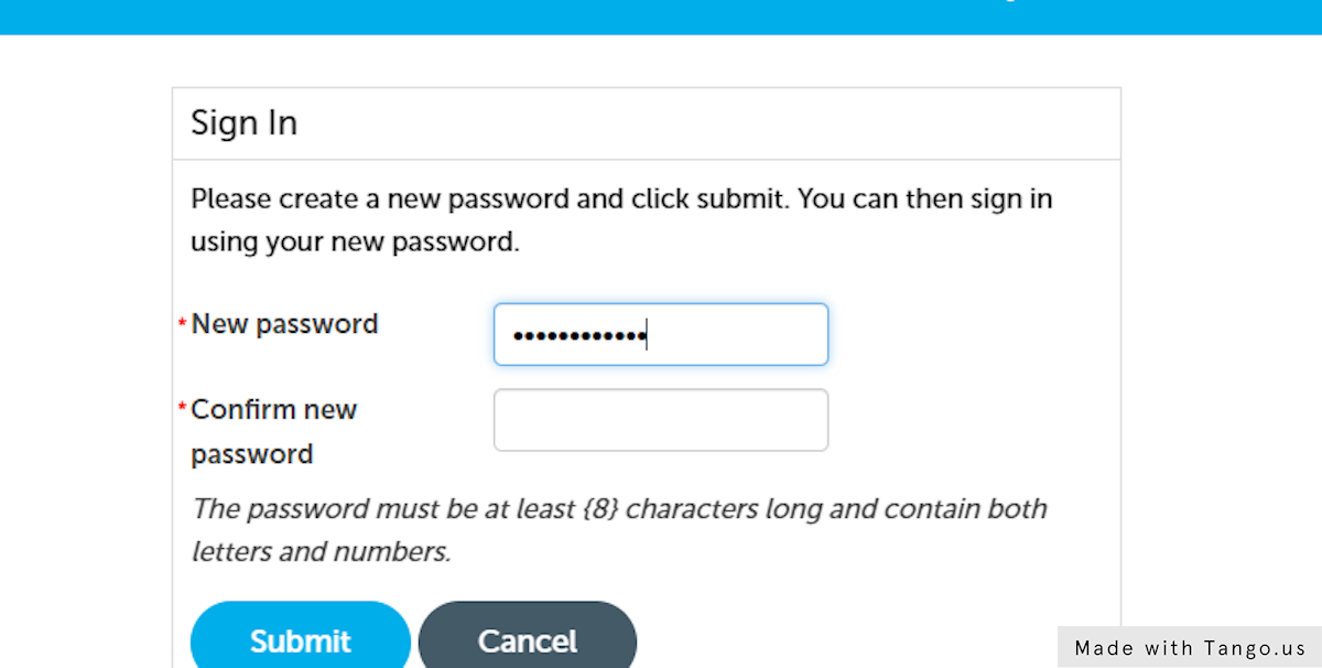 Enter your new Password.